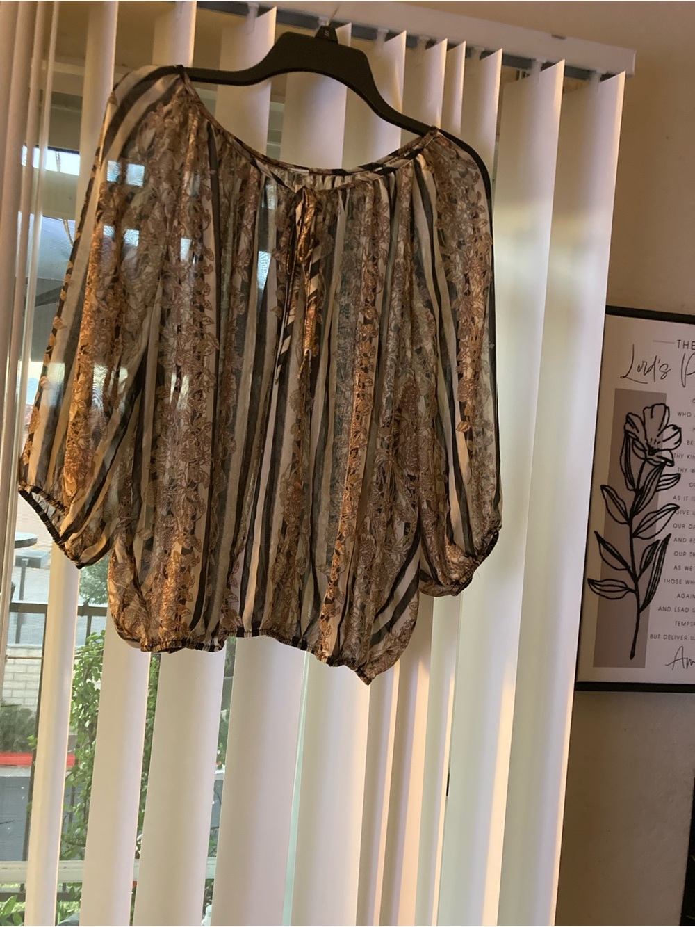 Striped Sheer Peasant Blouse in Brown and Black